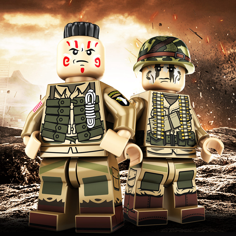 WW2 US Military Soldier Minifigs Building Blocks Army Weapons Gun Helmet Parts Mini Accessories Bricks Toys