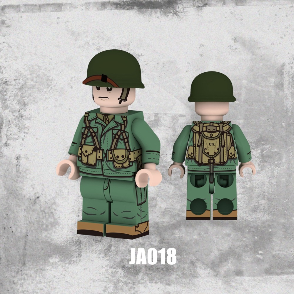 WW2 US Military Soldier Minifigs Building Blocks Army Weapons Gun Helmet Parts Mini Accessories Bricks Toys