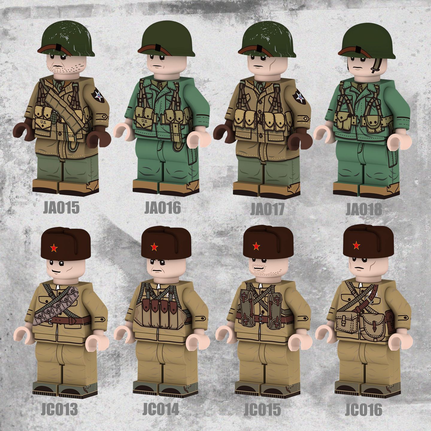 WW2 US Military Soldier Minifigs Building Blocks Army Weapons Gun Helmet Parts Mini Accessories Bricks Toys