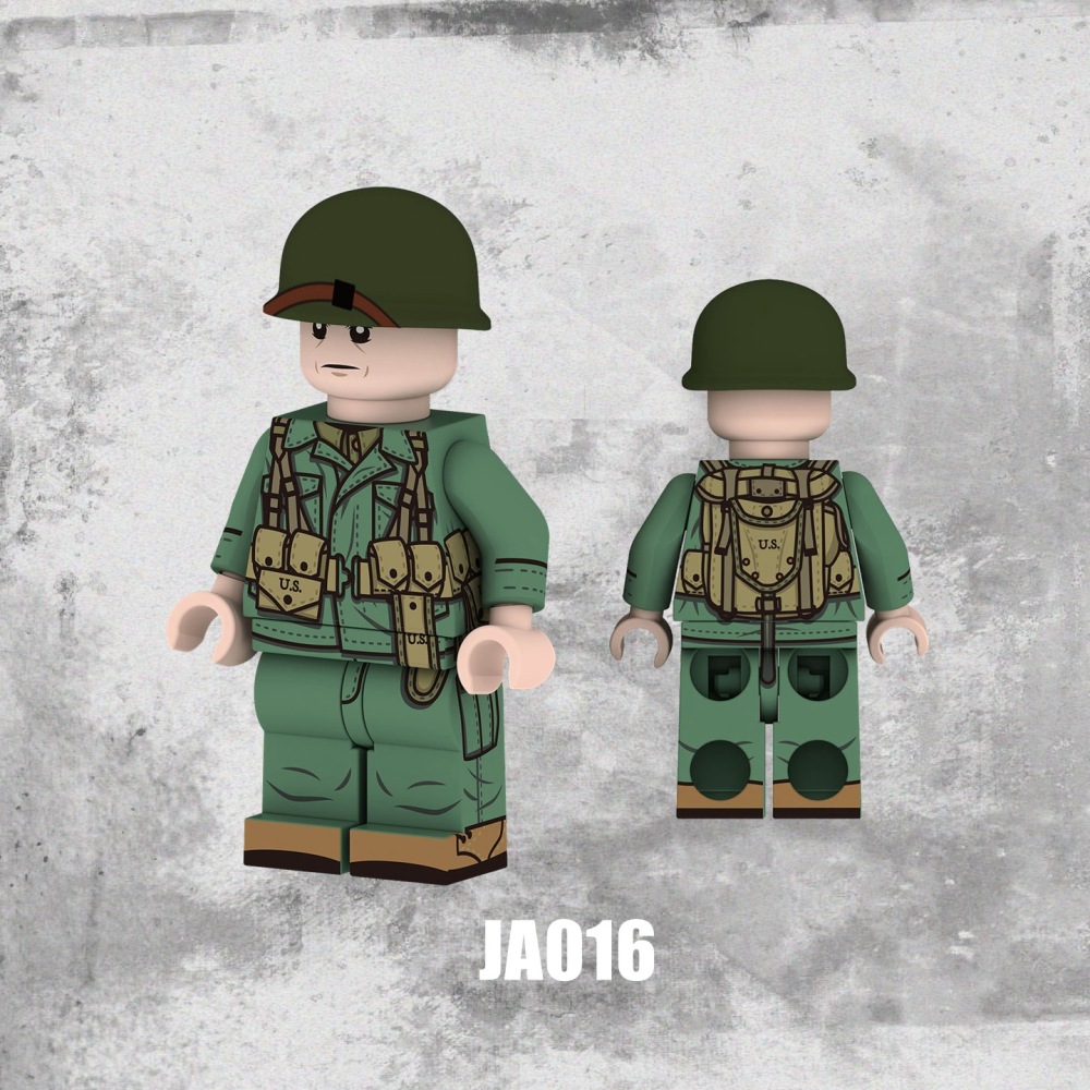 WW2 US Military Soldier Minifigs Building Blocks Army Weapons Gun Helmet Parts Mini Accessories Bricks Toys