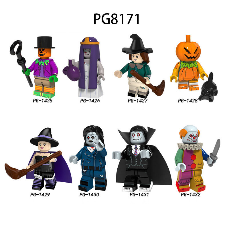 PG8171 Halloween Pumpkin Minifigs Building Blocks Witch Vampire Clown Party Roleplay Models Toys Gifts For Children
