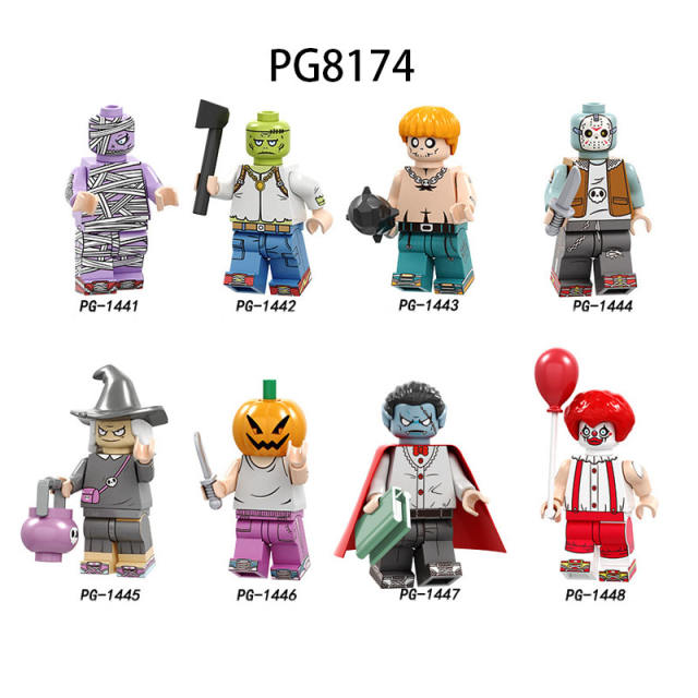 PG8174 Halloween Pumpkin Minifigs Building Blocks Wild Jeff Zombie Vampire Clown Roleplay Models Toys Gifts For Children