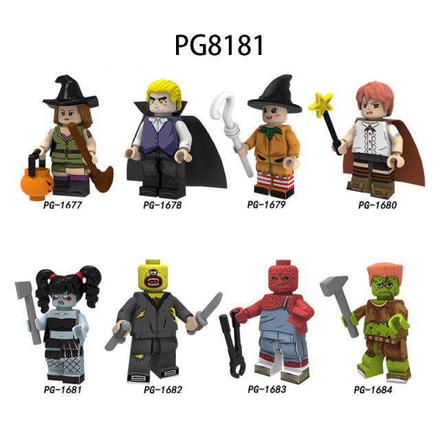 PG8181 Halloween Pumpkin Minifigs Building Blocks Wild Jeff Zombie Vampire Clown Roleplay Models Toys Gifts For Children