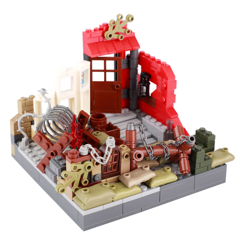 WW2 Military Trench Building Blocks War Scene Ruins Construction Set Soldiers Minifigs Weapons Street View Model Bricks Toys