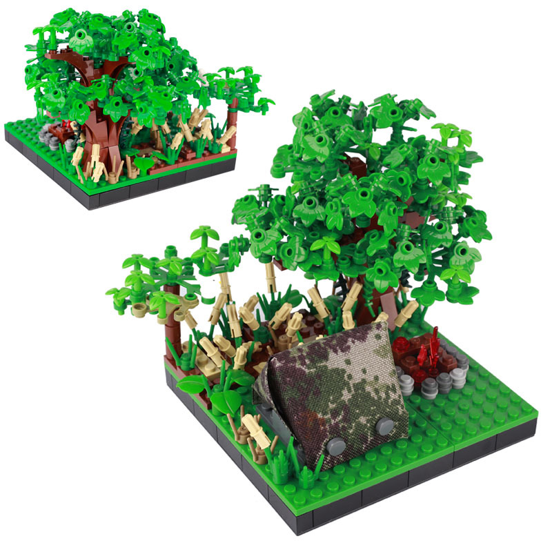 WW2 Military Series Trench Building Blocks War Scene Ruins Soldiers Minifigs Weapons Street View Model Bricks Toys