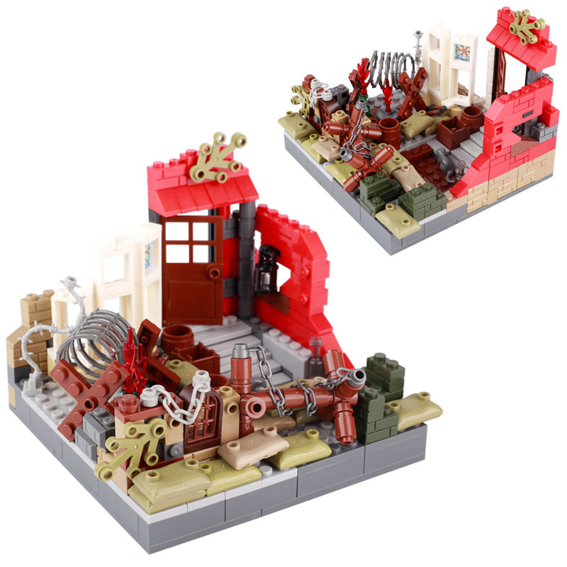 WW2 Military Trench Building Blocks War Scene Ruins Construction Set Soldiers Minifigs Weapons Street View Model Bricks Toys