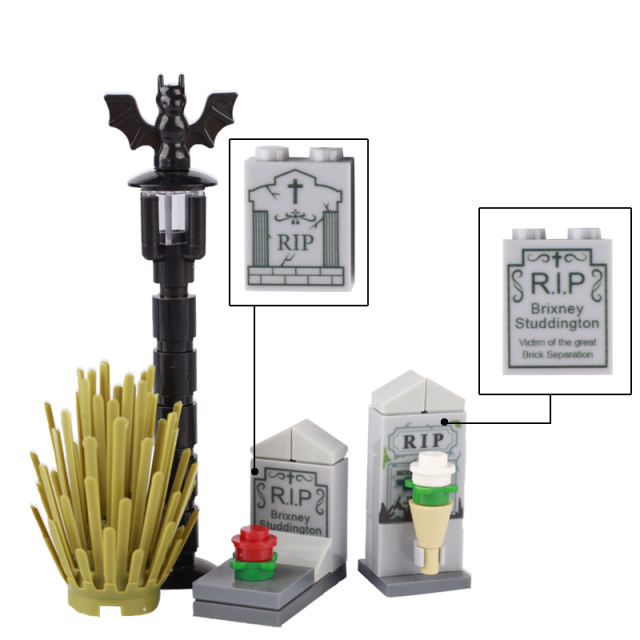 DIY City Halloween Cemetery Figures Building Blocks Ghost Zombie Skeleton Pumpkin Accessories Printed Tombstone Bricks Toys Gift