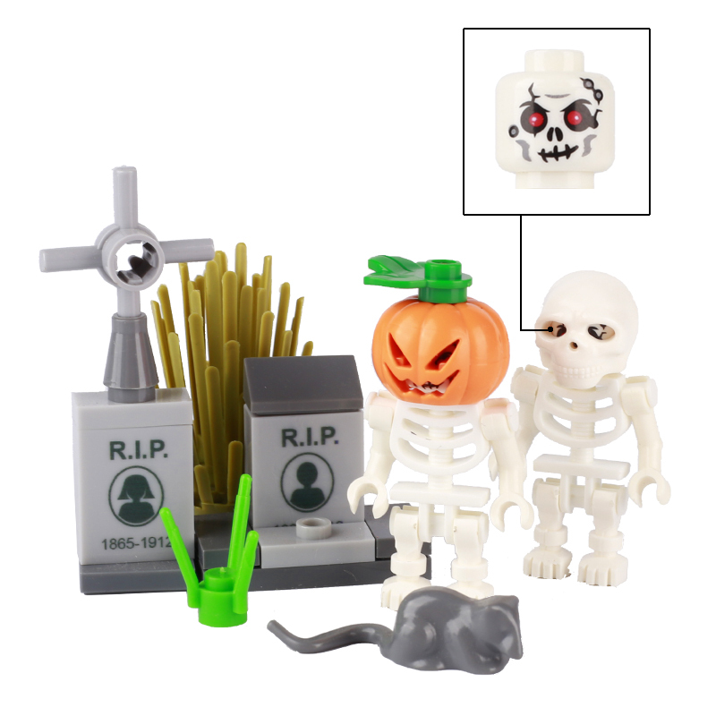 Halloween Ghost Vampire Pumpkin Skull Minifiures Building Blocks Animals Spiders Snake Cemetery Tombstone Compatible Bricks Toys