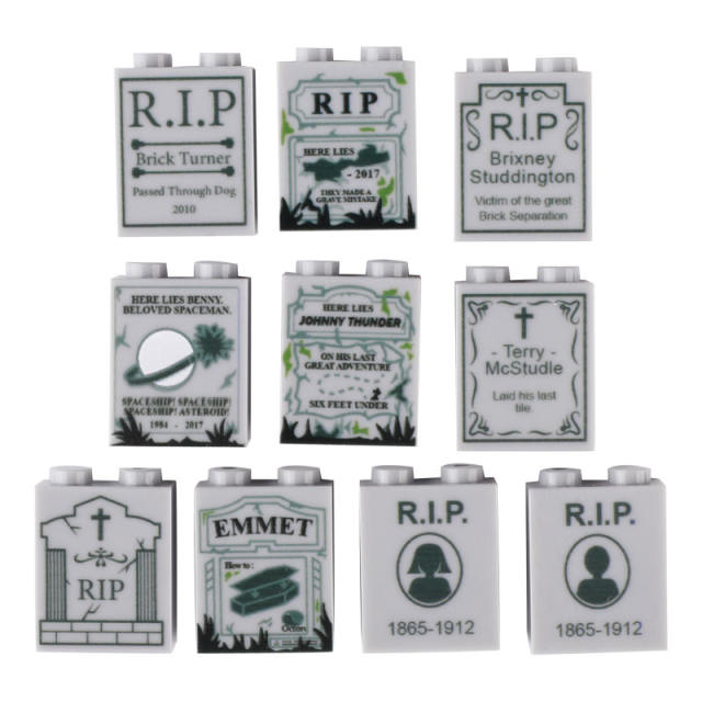 DIY City Halloween Printed Tombstone Building Blocks Cemetery Skull Ghost Zombie Skeleton Pumpkin Figures Accessories Brick Kids