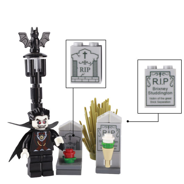 Halloween Cemetery Ghost Vampire Pumpkin Minifigures Building Blocks Skull Bricks Animals Spiders Bat Snake Compatible Toys Kids