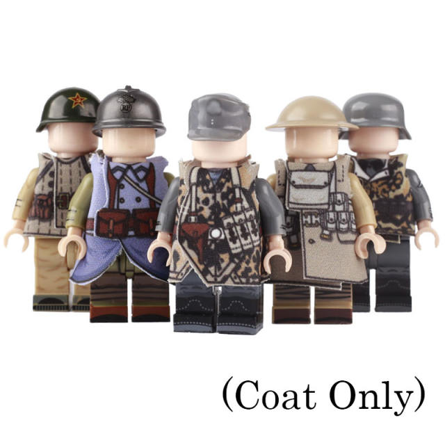 WW1 France Soviet Military Weapon Coat Soldiers Minifigs Building Blocks Army Officer Camouflage Raincoat Brick Model Toys Gifts