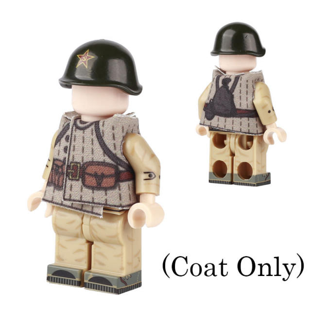 WW1 France Soviet Military Weapon Coat Soldiers Minifigs Building Blocks Army Officer Camouflage Raincoat Brick Model Toys Gifts