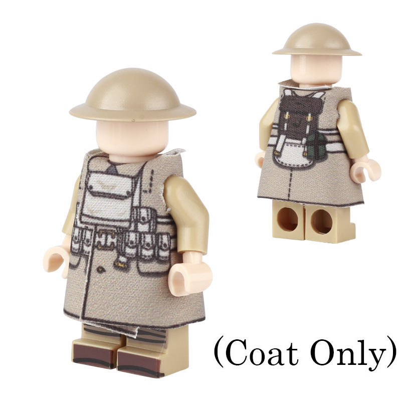 WW1 France Soviet Military Weapon Coat Soldiers Minifigs Building Blocks Army Officer Camouflage Raincoat Brick Model Toys Gifts