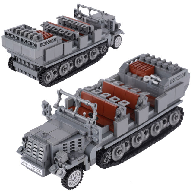 WW2 Military Germany SDKFZ.7 Armored Transport Vehicles Building Blocks Soldiers Minifigs Army Weapons Tanks Models Bricks Toys Children