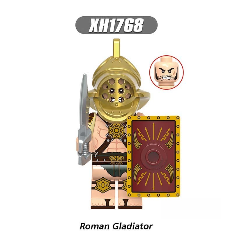 X0320 Medieval Soldiers Military Minifigs Building Blocks Roman Gladiator Action Weapon Helmet Shield Armored DIY Bricks Toys