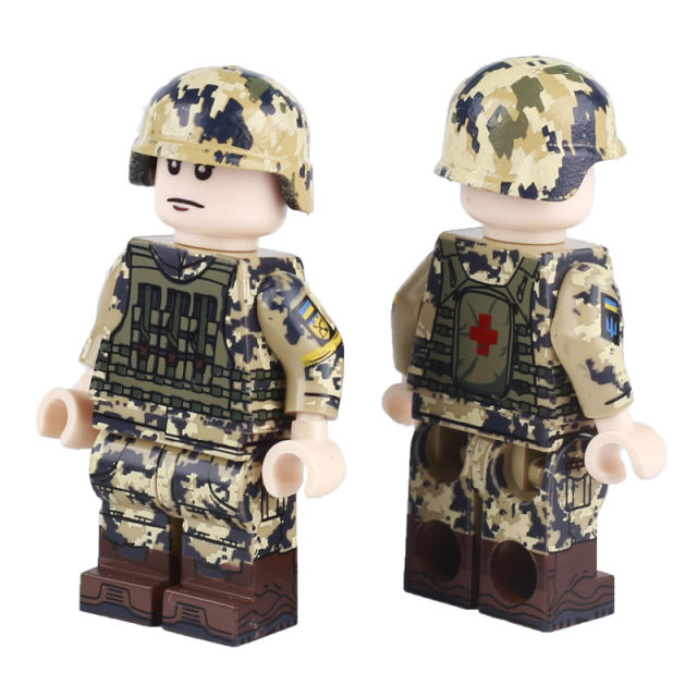 MOC Modern Ukraine Army Minifigs Building Blocks Camouflage Soldier Figures Military Weapon Gun War Sence Accessories Brick Toys