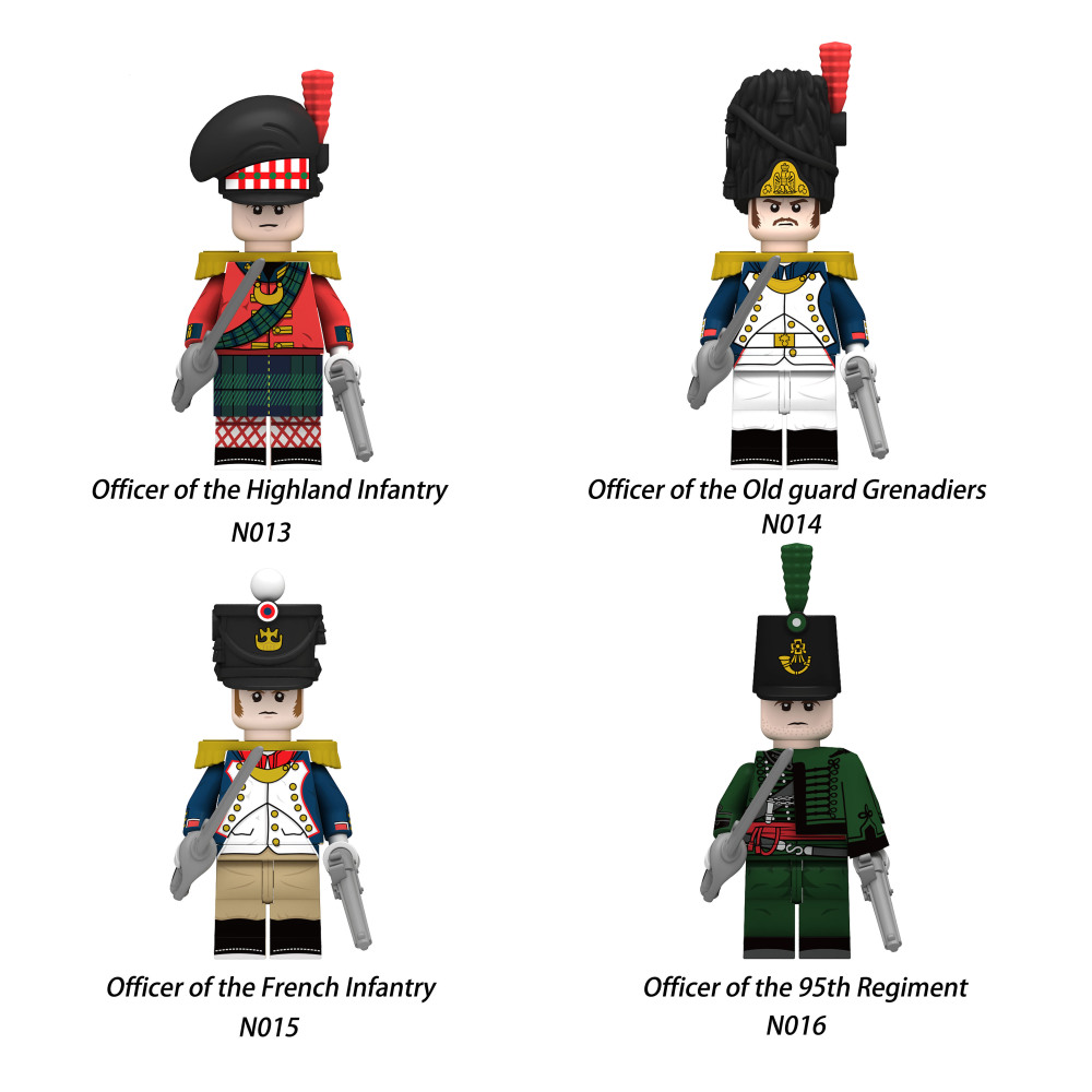 N013-016 Napoleonic Wars Medieval Military France Army Minifigs Building Blocks Officer Of The Highland Infantry Soldier Weapon Brick Toy