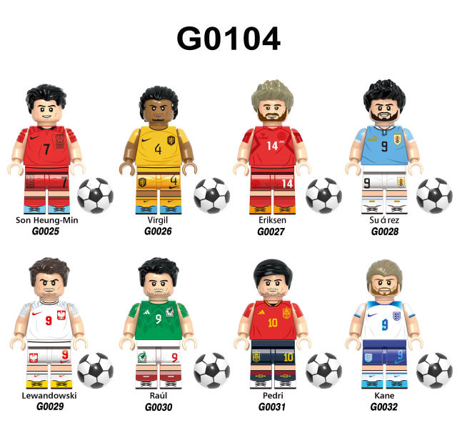 G0104 Football Player Minifigs Series Building Blocks Athletes Figures Virgil Eriksen Pedri Kane Models Toys Gifts For Children