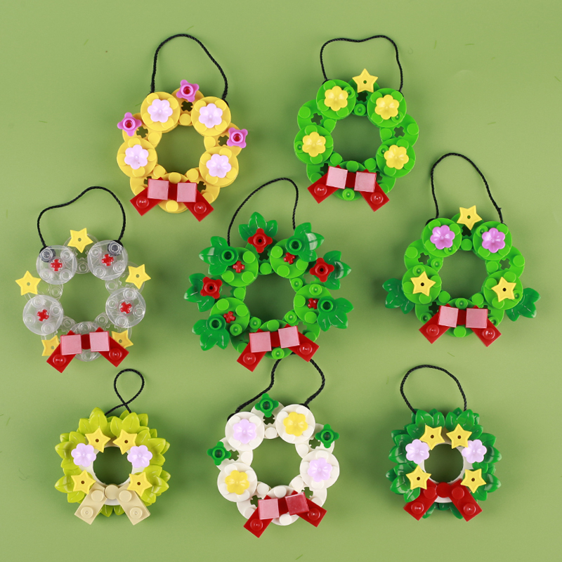 MOC City Festival Merry Christmas Wreath Building Block House decoration Street View Tree Flower Plant Brick Gift Educational Toy