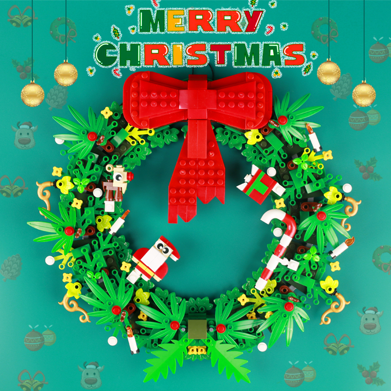 MOC Merry Christmas Wreath Building Blocks Festival Home Decoration Santa Claus Figure Garland Bricks Educational Toys Gift Kids