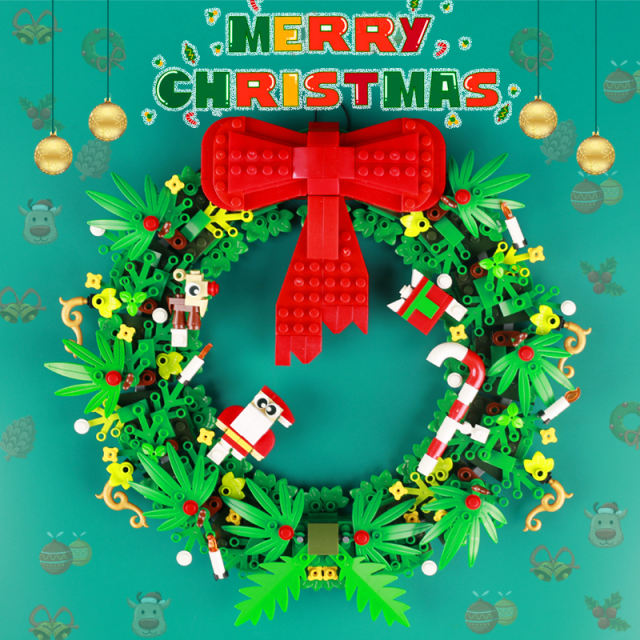 MOC Merry Christmas Wreath Building Blocks Festival Home Decoration Santa Claus Figure Garland Bricks Educational Toys Gift Kids