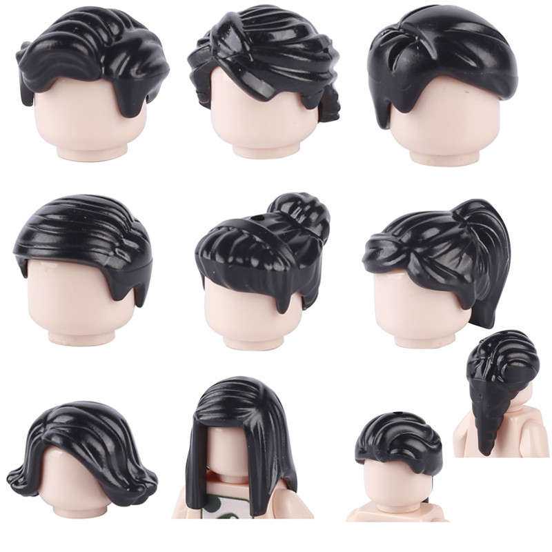 MOC City Minifigures Hairstyle Building Blocks Military Soldiers Accessories Helmets Headwear Caps Heads Hair DIY Toys Gifts Kids