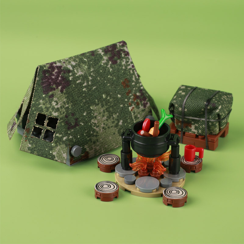 MOC Military Bonfire Building Blocks Army Soldiers Figures Camouflag Tent Campfire Food Chicken Accessories Bricks Toys For Kids