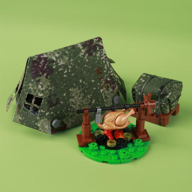 MOC Military Bonfire Building Blocks Army Soldiers Figures Camouflag Tent Campfire Food Chicken Accessories Bricks Toys For Kids