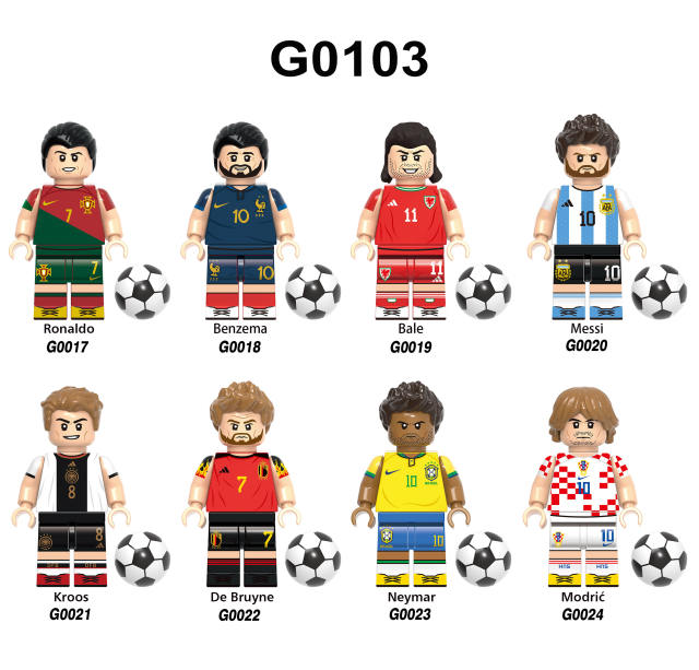 G0103 World Cup Football Player Minifigs Series Building Blocks Ronaldo Beckham Messi Kroos Athletes Figures Models Toys Gift Kid