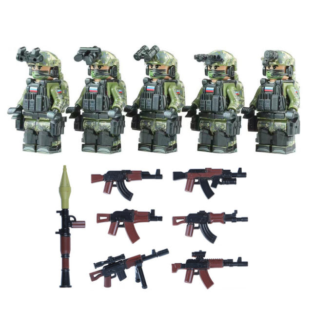 MOC Military Russia Special Forces Minifigures Building Blocks Modern SWAT Police Soldier Weapons Gun Accessories Bricks Toys Boys