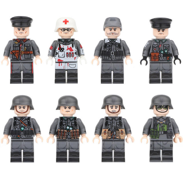 MOC WW2 Military Germany Soldier Minifigures Building Blocks Army Medical Corps Weapons Gun Helmets Accessories Bricks Toys Boys