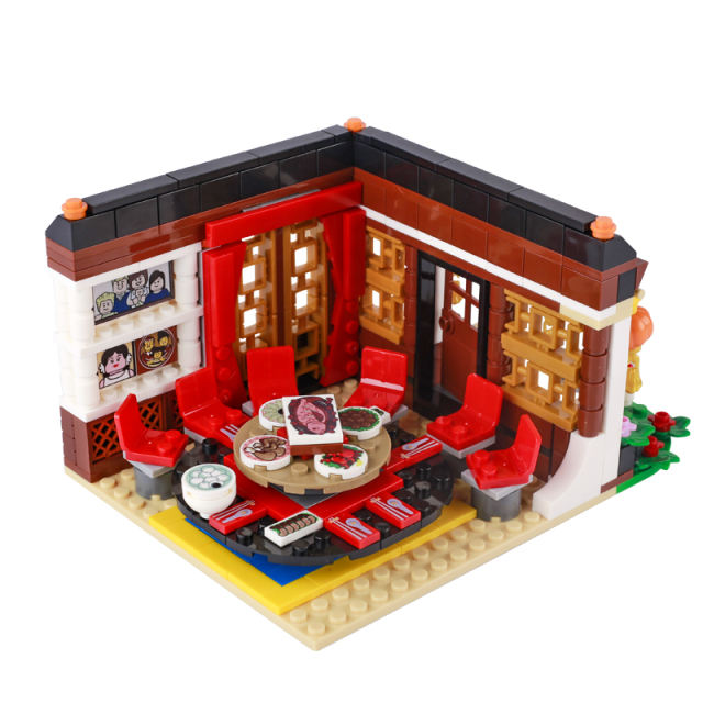 MOC City Street View Creative House Building Block Happy New Year Model Food Drink Printed Decoration Bricks Boys Kids Toys Gift