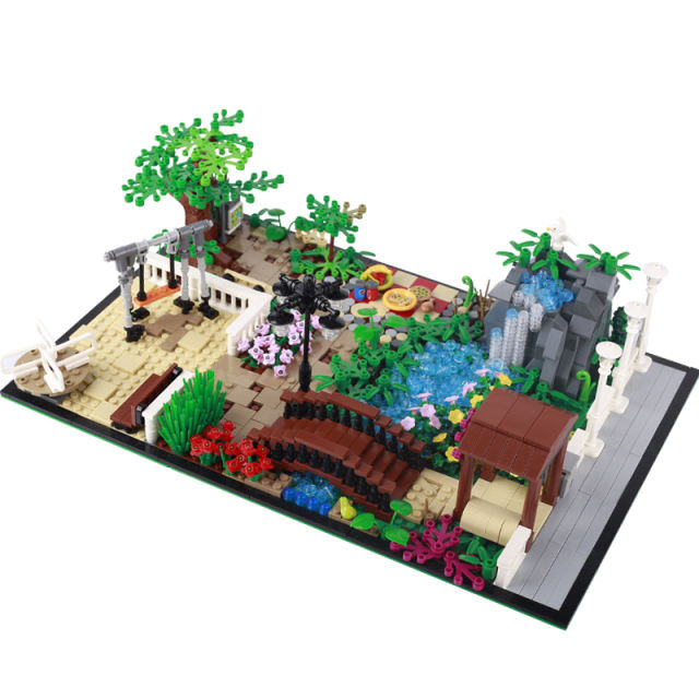 MOC City Park Building Blocks Street View Construction Models Picnic Camp Animals Plant Flowers Tree Bricks Educational Toy Kids