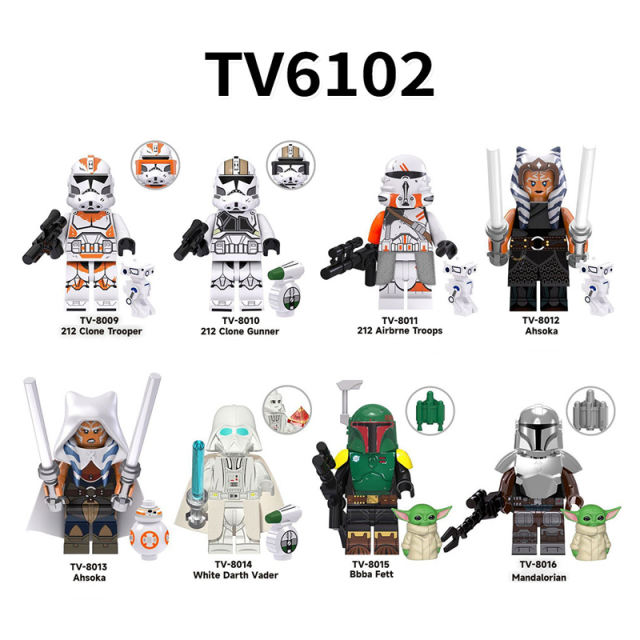 TV6102 Star Wars Series Minifigs Building Blocks Bbba Fett White Darth Vader Ahsoka Clone Trooper Figures Toys Gift For Children