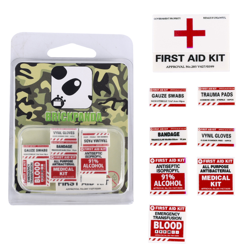 MOC City Minifigs Printed Tiles Building Blocks First Aid Kit Drugs Medicine Hospital Accessories Bricks DIY Toys Gifts Children
