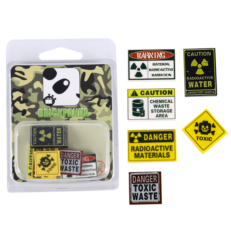 MOC City Minifigs Accessories Building Blocks Zombie Warning Signs Drugs Medicine Poisonous Printed Tiles Bricks Gifts Toys Kids