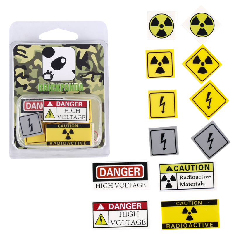 MOC City Minifigs Accessories Building Blocks Waring Signs Survival Package High Voltage Printed Tiles Bricks Gift Toys Children