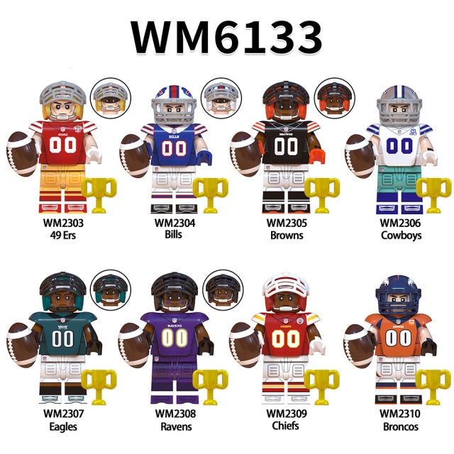 WM6133 Rugby Player Athletes Series Minifigures Building Blocks Dallas Cowboys Eagles Browns Ravens Bricks Model Toys Gifts Kids