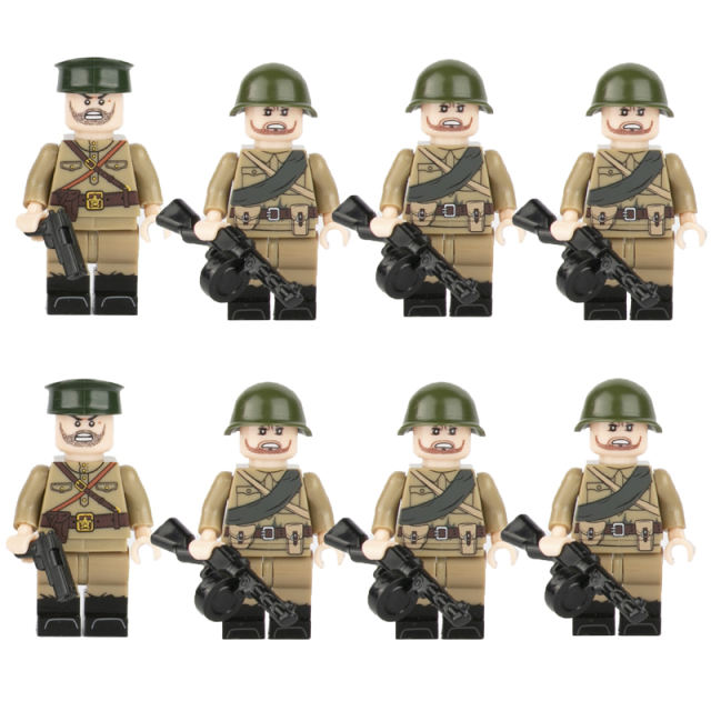 WW2 Military Soviet Army Minifigs Building Blocks Officer Soldier Armored Weapons PPSH Gun Helmet Mini Accessories Toys Children