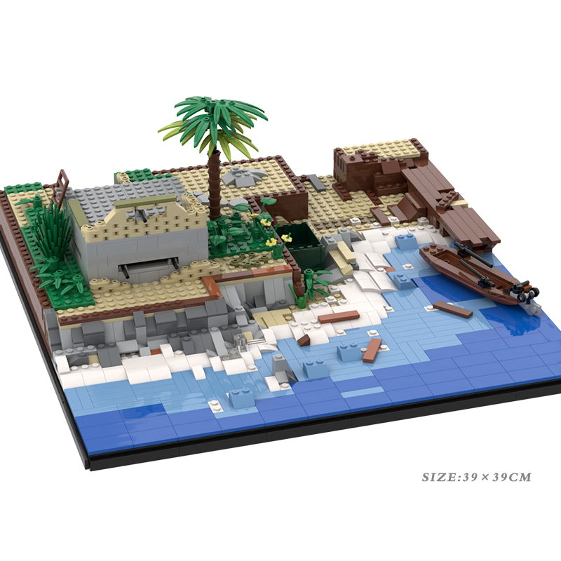 MOC Military Trenches Ruins Base Building Blocks German US Soldiers Minifigures Weapon War Sence Accessories Brick Children Toys