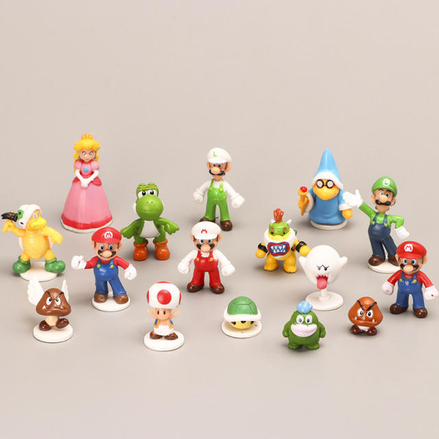 16 Super Marie Action Figures Game Garage Mario Doll Collectible Cute Anime Model Toy Ornaments Gifts DIY Holiday Toys For Kids