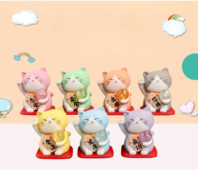 Lucky Cat Cartoon Action Figures Cat Doll Ornaments Creative Cute Car Accessories DIY Cake Decoration Toys Gifts For Children