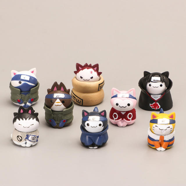 Anime Naruto Sasuke Kakashi Sakura Action Figures Home Decoration PVC Cute Cat Cartoon Ornament Models Toys Gifts For Children