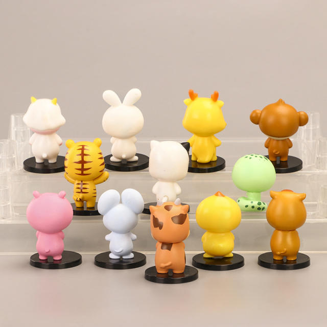12 Chinese Zodiac Action Figures Cow Snake Dragon Collectible Cute Anime Model Toy Ornaments Gifts DIY Holiday Toys For Children