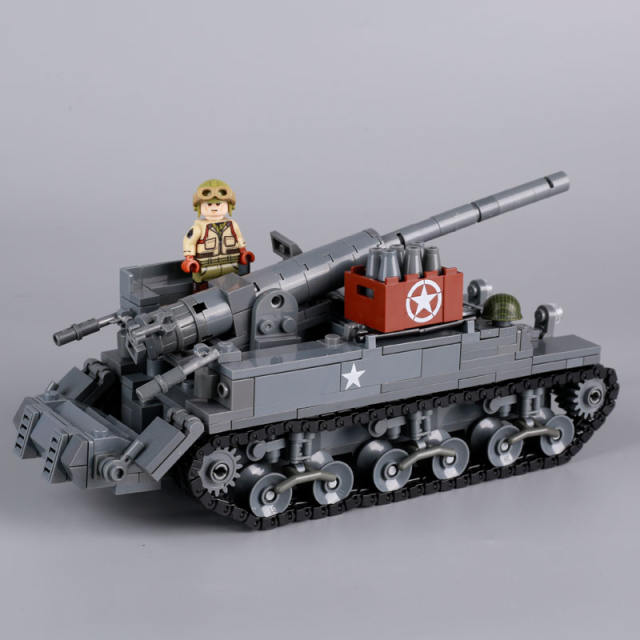WW2 Military M12 Self-propelled Artillery Building Blocks Soldier Minifigures Army Weapons Tank Model Accessories Bricks Toy Boy