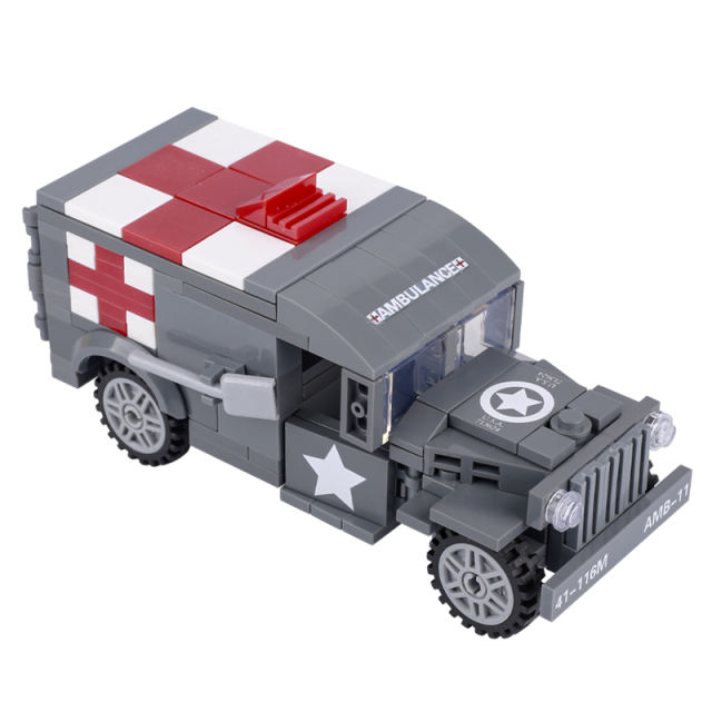 WW2 Military US WC54 Ambulance Building Blocks Army Rescue Truck Vehicle Soldier Weapon Model Accessories Bricks Toys Kids Gift