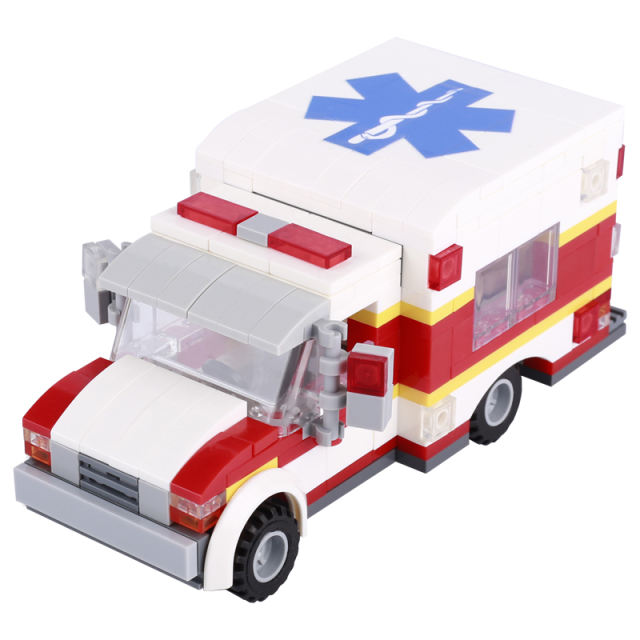 Military US Modern City Ambulance Building Blocks Army Rescue Vehicle Soldier Weapon MOC Mini Car Model Bricks Toys Kids For Gift