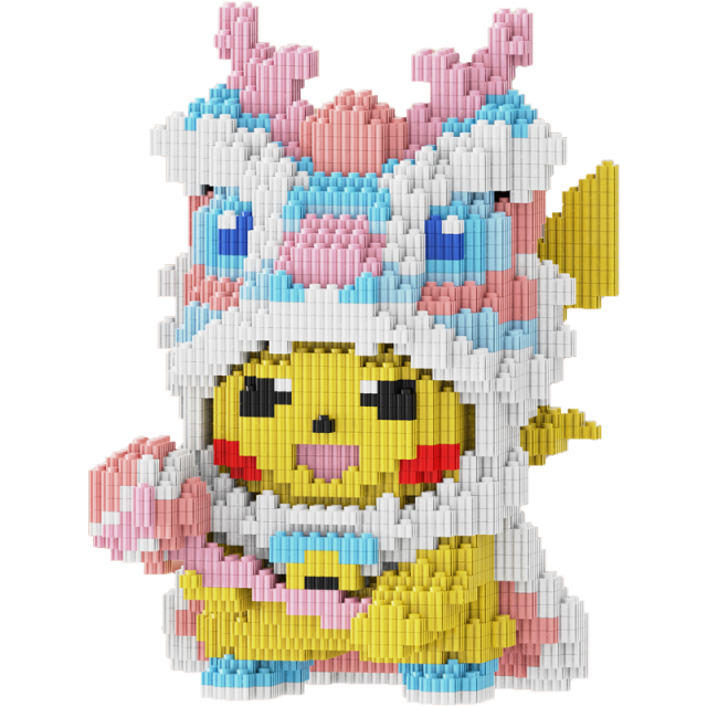 Pokemon Anime Pikachu Building Blocks Cartoon Lion Dance Model One Piece Mini Bricks Educational Toys Christmas Gift For Children