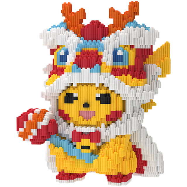 Pokemon Pikachu Building Blocks Micro Bricks Cartoon Collectible Lion Dance Model Educational Toys Christmas Gifts For Children