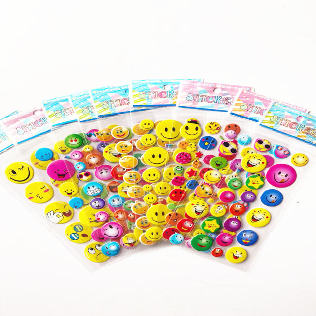 9 Sheets Smile PVC Sticker 3D Cartoon Cute Smiley Face Self-Adhesive Label Bubble Fashion Girl Boy birthday Classic Kawaii Toys